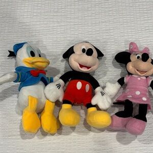 Disney Plush Trio - Mickey in Red, Minnie in Pink, Donald in Blue